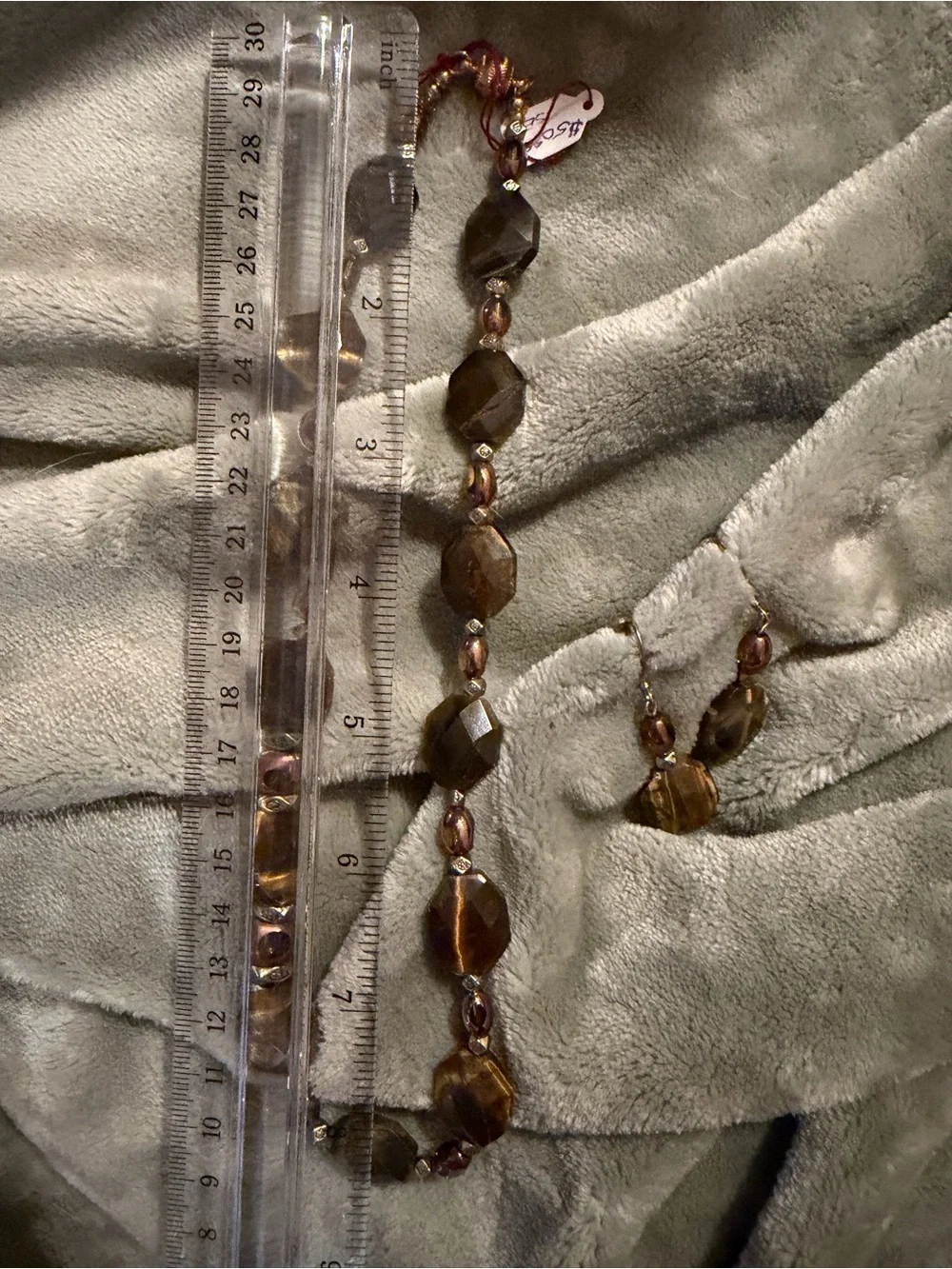 HandCrafted (3) PC Tigers Eye Faceted Glass Beaded Necklace, Bracelet & Earrings